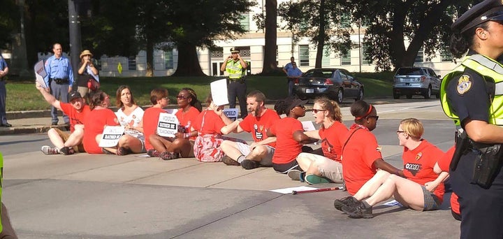 North Carolina teachers protesting outside of Governor's office.