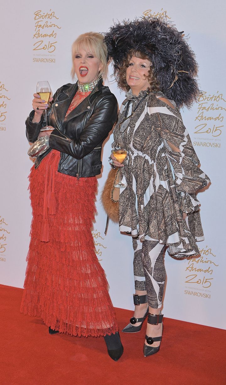 Joanna Lumley and Jennifer Saunders in character at last year's British Fashion Awards