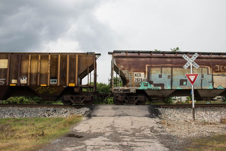 Coal cars line up on a railroad track that feeds the AES Shady Point generation plant near Panama, Oklahoma.