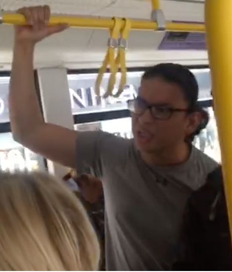 Two men and a teenager have been arrested after abusing this man on a Manchester tram