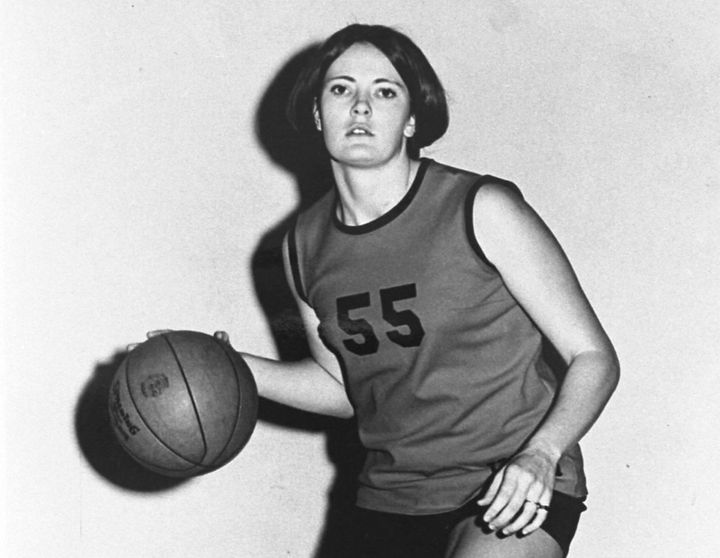 Pat Summitt wears No. 55 during her time as a basketball player for the Tennessee Martin University Skyhawks.