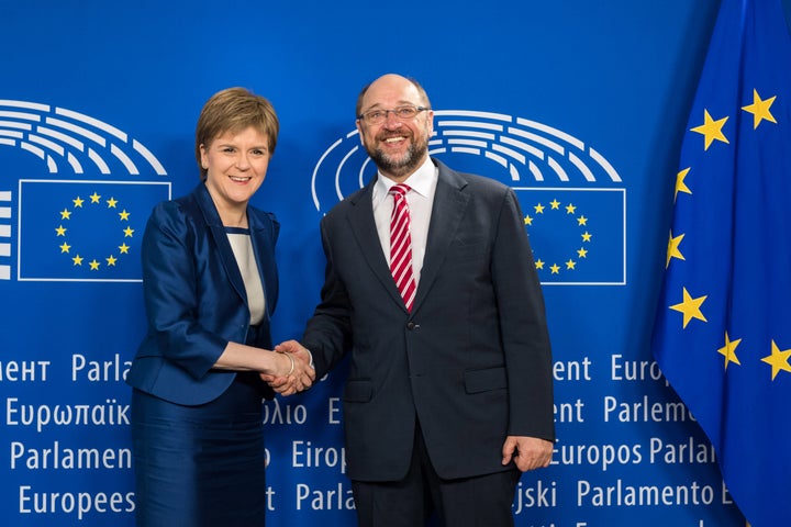 European Parliament President Martin Schultz, right, says he has "listened and learned" from his meeting Wednesday with Scottish First Minister Nicola Sturgeon.