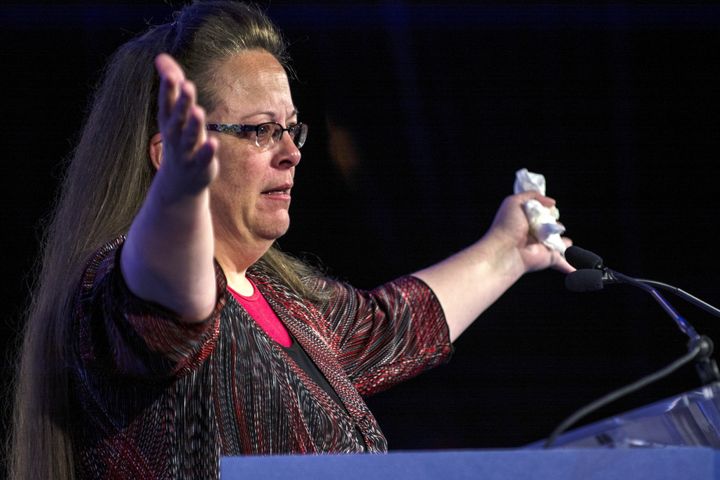 Kim Davis, the Rowan County clerk who gained national notoriety over her refusal to grant same-sex marriage licenses, represents a bloc of Kentucky voters who might take issue with Gray's sexuality. She is seen here addressing a Family Research Council conference in Washington in September 2015.