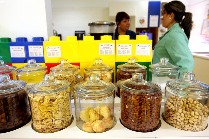 NEW YORK, NY - AUGUST 22: Healthy snack jars, in the 4th floor cafeteria at Google's headquarters in Manhattan, NY, on August 22, 2013. (Photo by Yana Paskova/For The Washington Post via Getty Images)