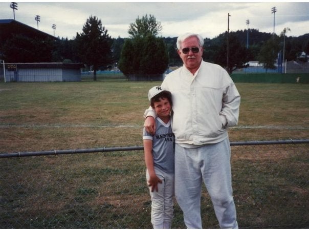 My grandpa Jack McCoy and me in 1992. He signed my brother Cam and me up for all of our sports, taught us how to play baseball, and coached us on in our early years--and from there, through life. He passed away in 2014.
