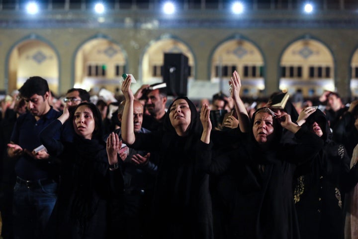 People pray at Mosalla Mosque on the 21th day of Ramadan. Iranian people assume that 19th, 21st and 23rd days of Ramadan