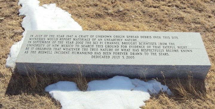 Commemorative plaque created by the Sci Fi Channel sits on the site of the 1947 Roswell, New Mexico, UFO crash.