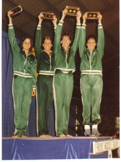 USF Women's Swimming National Champions 1985. Nancy Bercaw third from left.