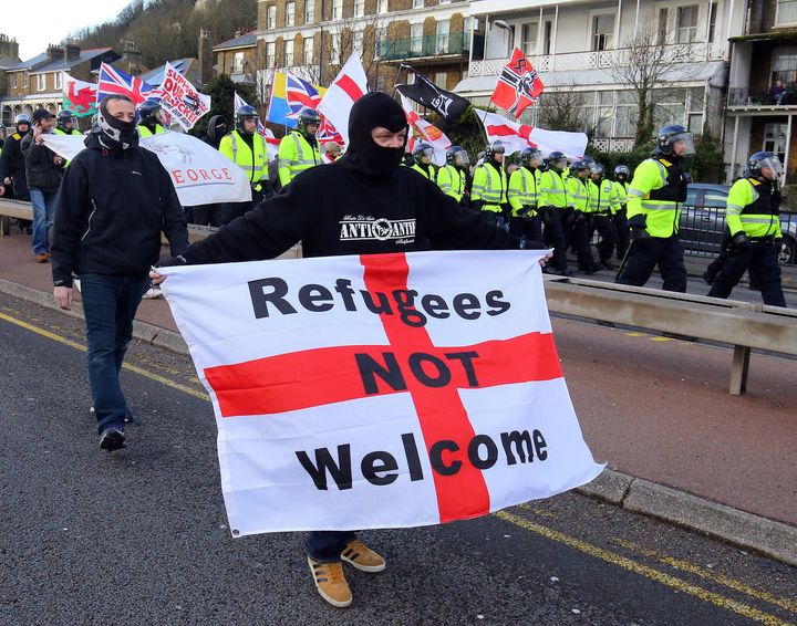 Protesters against immigration in Dover in February 2016. 