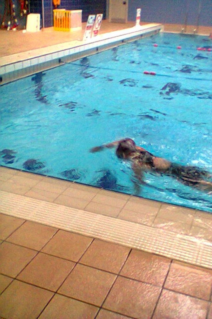 Jane completing the Aspire Challenge Swim Event in 2015.