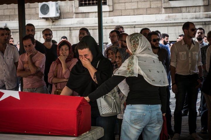 Mourners attend a funeral for Gülsen Bahadur, 29, killed in Tuesday night's attack at Istanbul Ataturk Airport. Bah