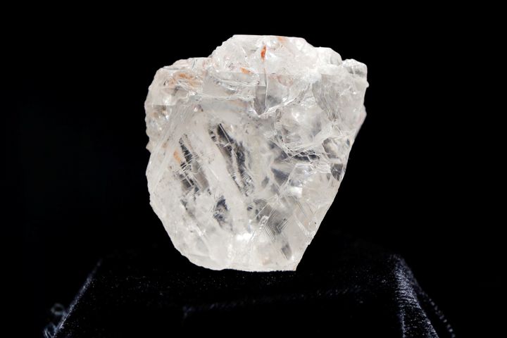 The 1,109-carat "Lesedi La Rona" diamond is displayed in a case at Sotheby's on May 4.