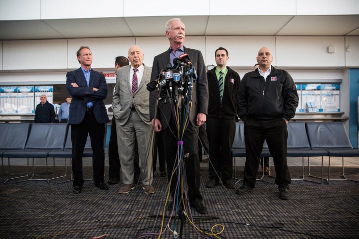 Chesley "Sully" Sullenberger, a retired airline captain famous for landing a commercial jet on the Hudson River, celebrates t