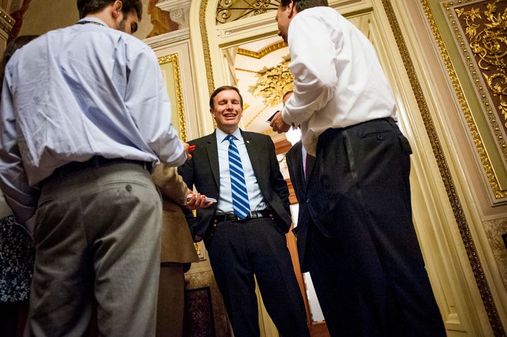 Sen. Chris Murphy (D-Conn.) speaks to reporters after waging an almost 15-hour filibuster on the Senate floor to force a vote on gun control on June 15.