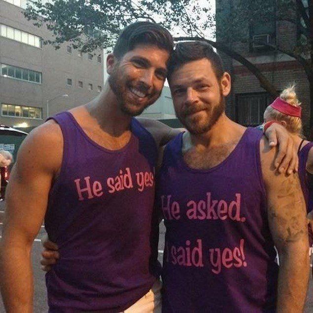 After the proposal, Richman and Rabbia changed into engagement-themed tank tops.