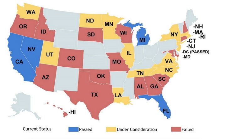 Only four states, plus Washington, D.C., allow self-driving cars on the road.