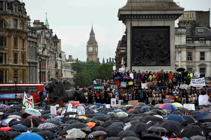 <strong>Thousands congregated in Trafalgar Square and outside Parliament earlier this week</strong>