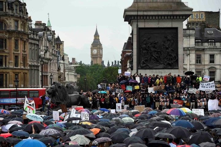 Thousands congregated in Trafalgar Square and outside Parliament earlier this week