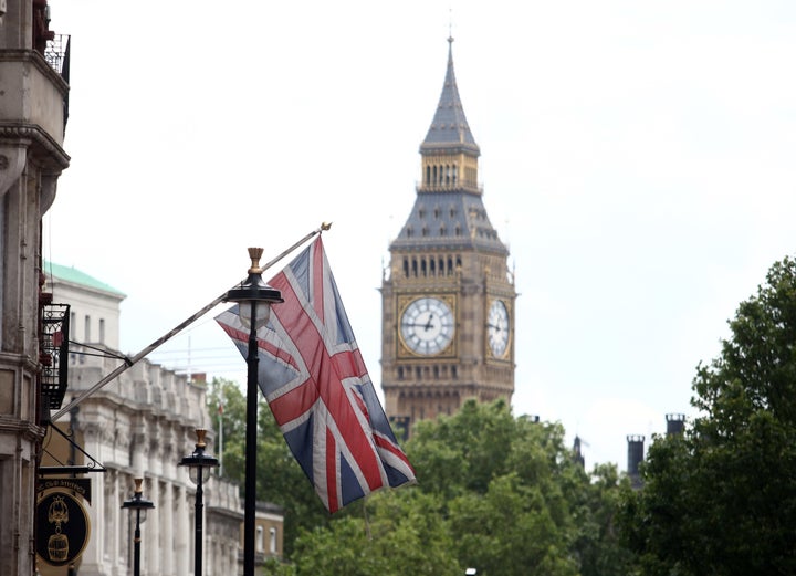 <strong>The British union flag near Big Ben</strong>