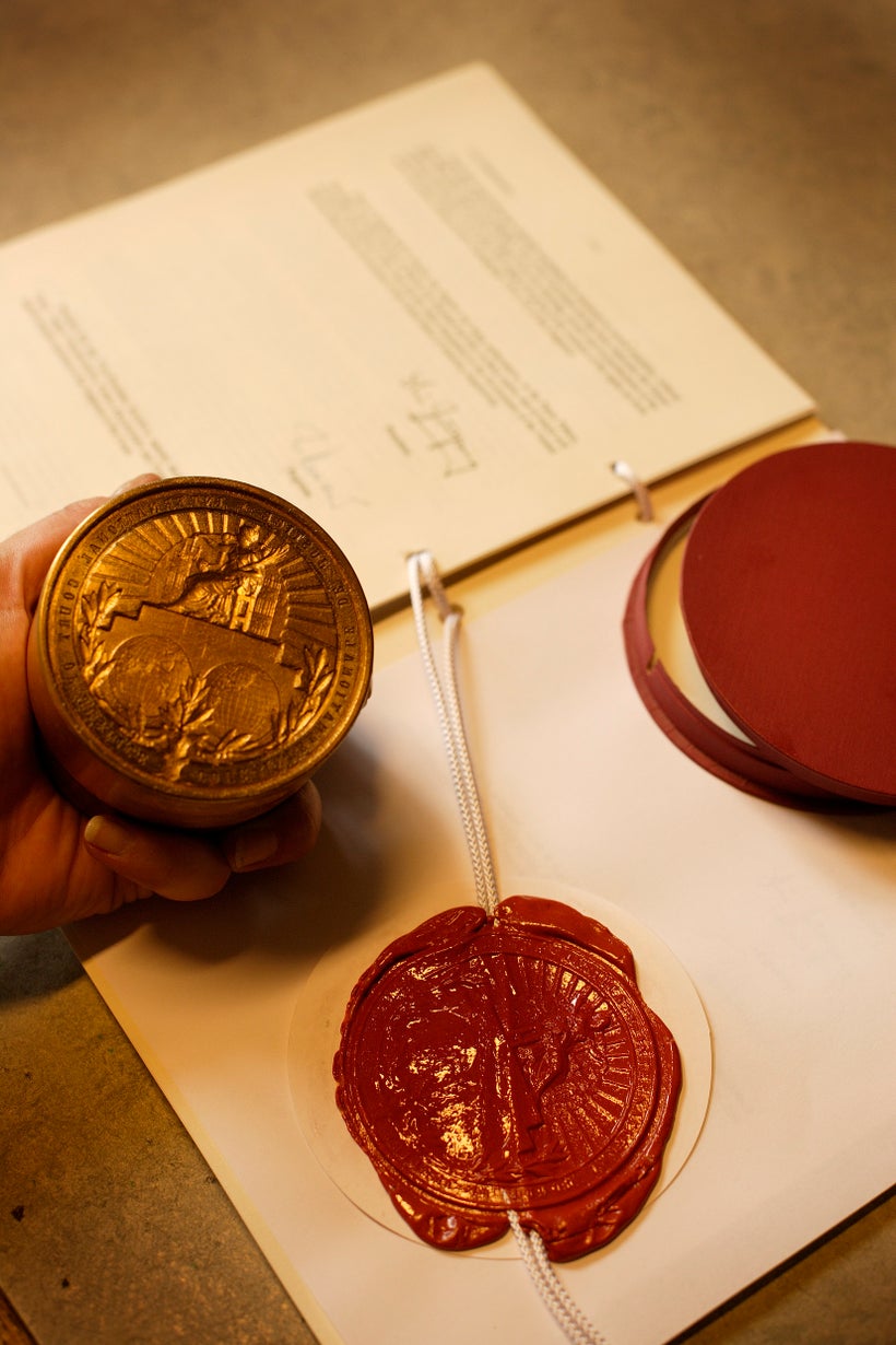 Official signed and sealed copy of a judgment of the International Court of Justice. Photograph: Jeroen Bouman - Courtes