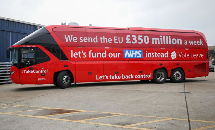 A 'leave' campaign bus emblazoned with a slogan that later proved tricky to uphold. 