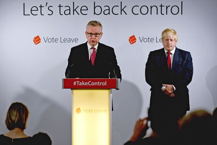 Michael Gove and Boris Johnson speak at Vote Leave headquarters after the vote. Gove upended Johnson's leadership bid, but insists no treachery was involved.
