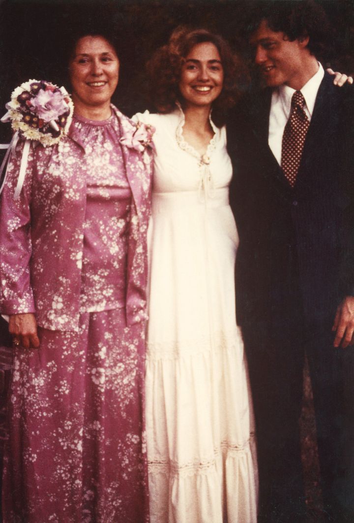 The Clintons are pictured with Hillary's mother on their wedding day -- one of the few guests to attend.