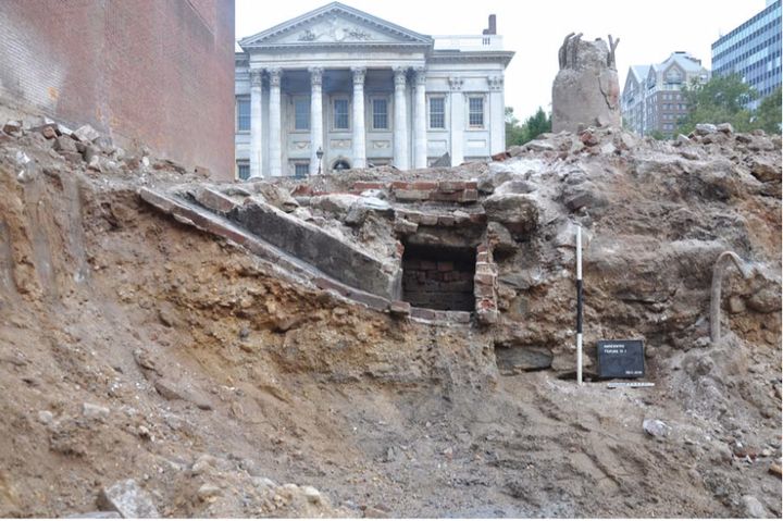 Excavation work is seen underway ahead of the construction of the Museum of the American Revolution. The First Bank is seen on the other side of Third Street.