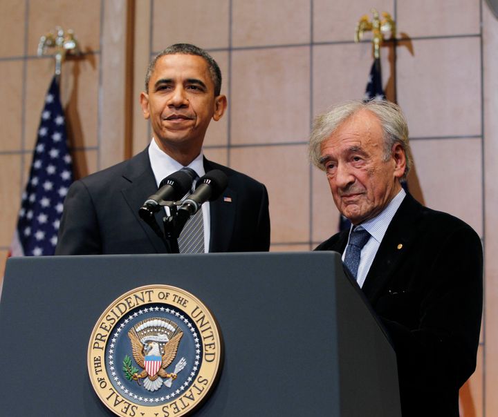 Obama and Wiesel at the United States Holocaust Museum in Washington, D.C., on April 23, 2012.