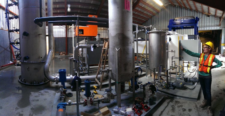 At the Carbon Engineering plant, huge amounts of air is pushed by large fans through a liquid solution which absorbs the CO2. This is then processed, using lime, into purified carbon dioxide. The clean air is released back into the atmosphere, and the liquid solution is recycled to be used again. 