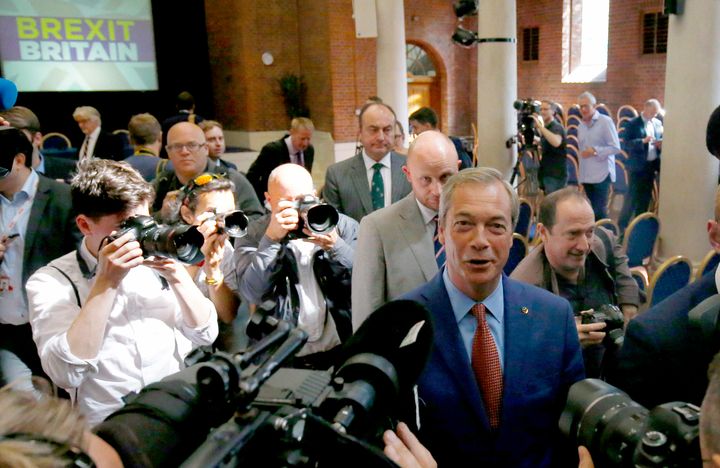 Nigel Farage, the leader of the United Kingdom Independence Party (UKIP), leaves after a news conference in central London, Britain July 4, 2016.