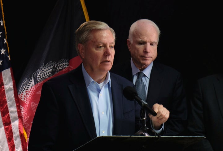 U.S. Senator Lindsey Graham speaks to reporters in Kabul, Afghanistan July 4, 2016. REUTERS/Josh Smith