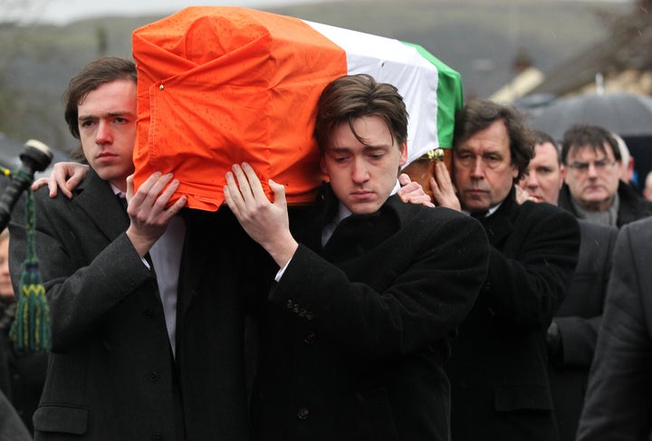 The sons of former IRA militant Dolours Price, whose oral history was subpoenaed by Ortiz, carry her coffin in January 2013.