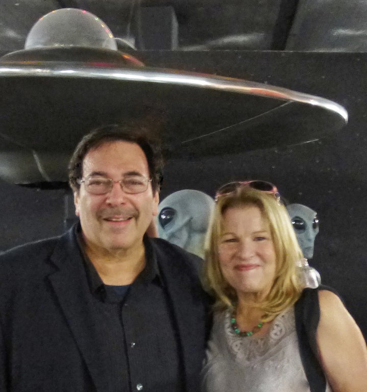 Huffington Post reporter Lee Speigel with Roswell Daily Record publisher Barbara Beck at the International UFO Museum and Research Center in Roswell, NM.