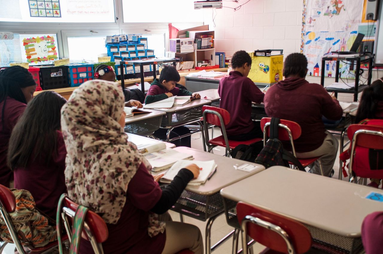 Sixth-grade students in Language Arts class at PS 7 in Jersey City.