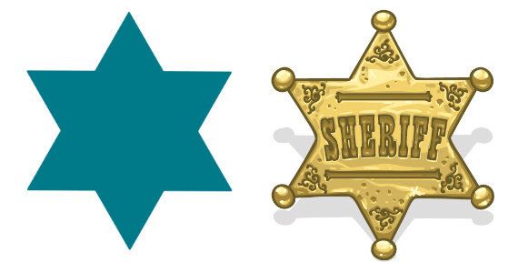 The symbol on the left is a Jewish star, or Star of David. The one on the right is a sheriff's badge.