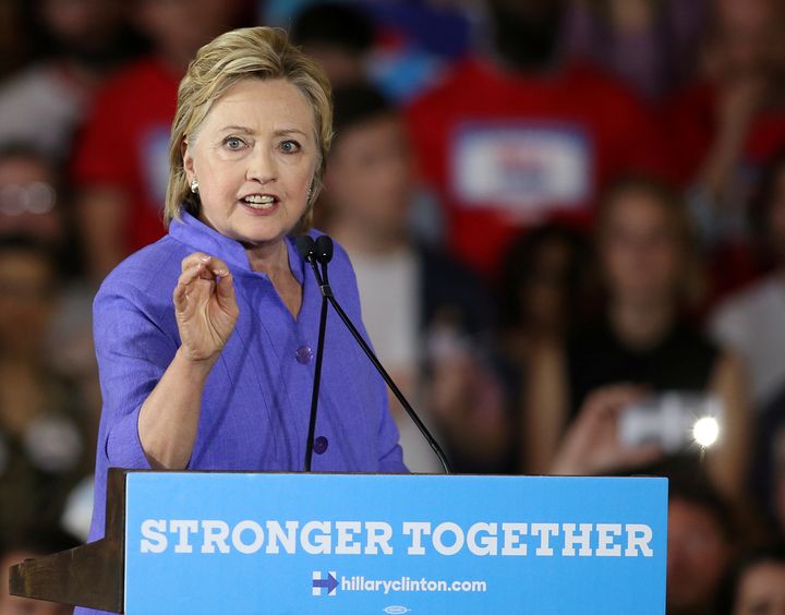 Presumptive Democratic presidential candidate Hillary Clinton speaks at a campaign rally in Cincinnati, Ohio, on June 27, 2016.