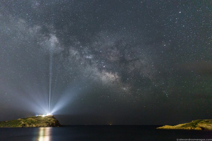 A photo of the Milky Way over Sounio in Greece. 