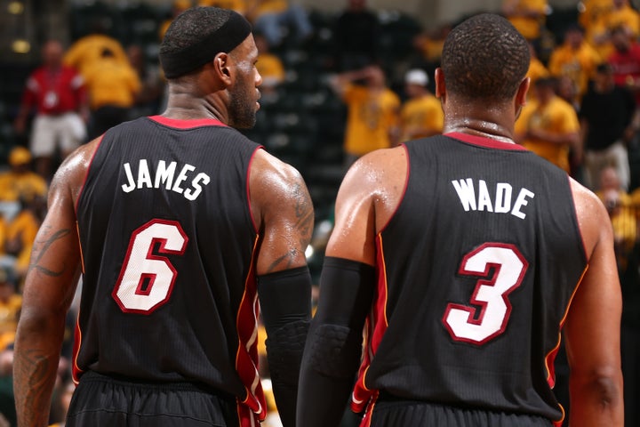 LeBron James and Dwyane Wade back when they were teammates on the Miami Heat.