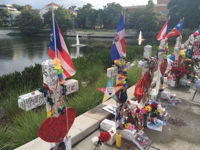 The memorial at Orlando Regional Medical Center, a hospital only a few blocks away from Pulse Nightclub.