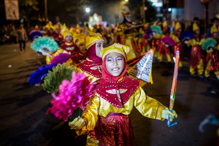 Children parade on the streets as Muslims celebrate Eid Al-Fitr to mark the end of Ramadan on July 5 in Yogyakarta, Indonesia