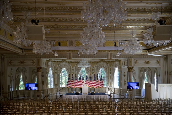 A glimpse into the Mar-a-Lago ballroom where the Trumps wed. Here it is set up for a Trump news conference in 2016.