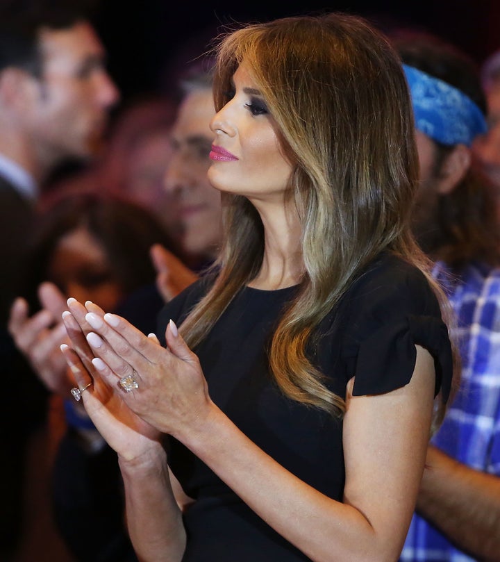 Melania sporting her Graff engagement ring in 2016.