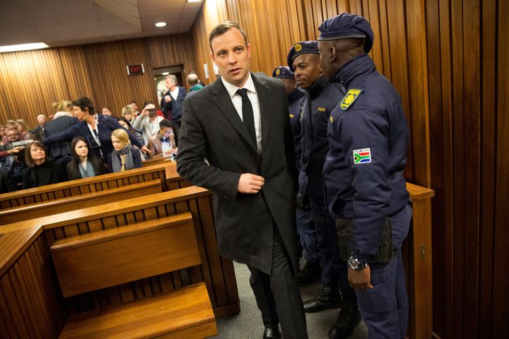 Oscar Pistorius arrives for sentencing at the North Gauteng High Court in Pretoria, South Africa, 6 July