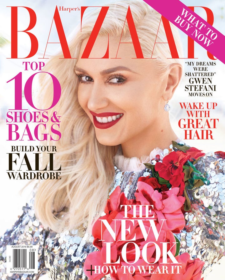 Stefani on the cover of the Harper's Bazaar August 2016 issue.