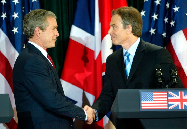 President George W. Bush and British Prime Minister Tony Blair in April, 2003. The the inquiry said that Blair had over-estimated his ability to influence U.S. decisions on Iraq.