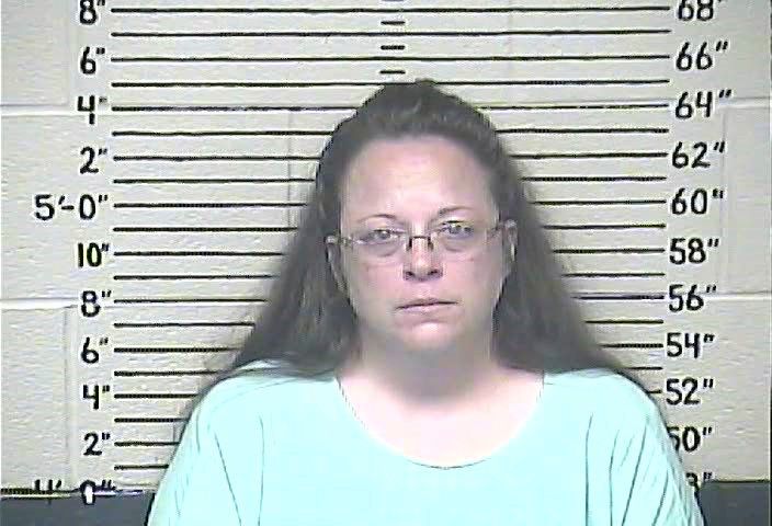 Rowan County clerk Kim Davis is shown in this booking photo in Grayson, Kentucky, on Sept. 3, 2015.
