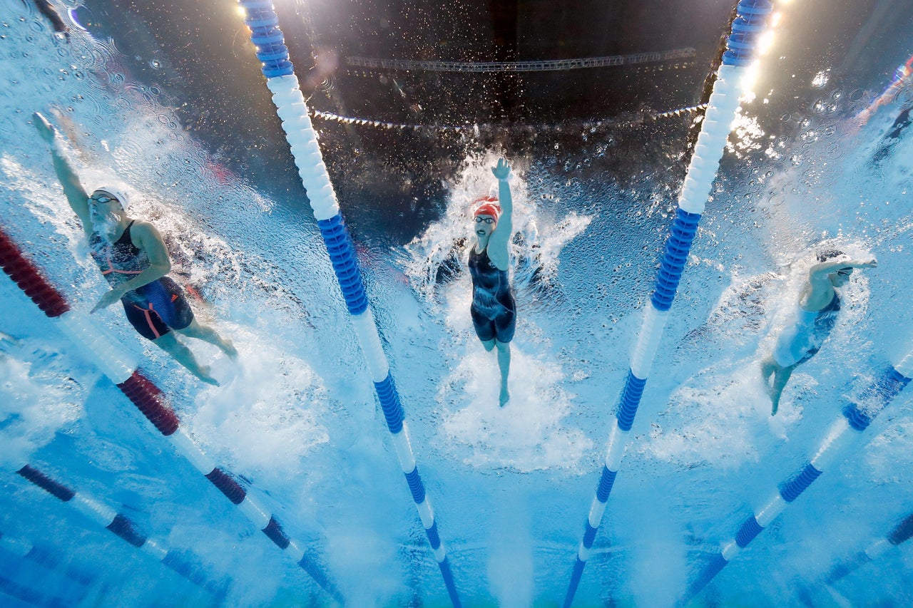 Allison Schmitt races in the 2016 Olympic Trials, where she qualified for her third Olympic team.