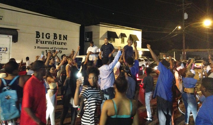 People protest after Alton Sterling, 37, was shot and killed during an altercation with two Baton Rouge police officers in Baton Rouge, Louisiana, U.S. on July 5, 2016.