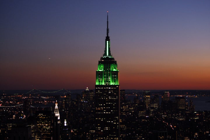 The Empire State Building will be lit up in green on Wednesday night to celebrate the end of Ramadan. Above, the building is